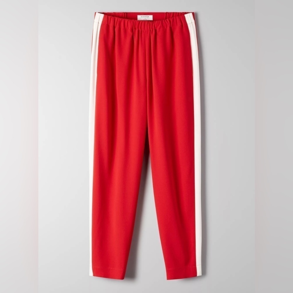 NWT Aritzia Babaton Conan Terado Ankle Slim Red Pants With White Side In Size 2.
